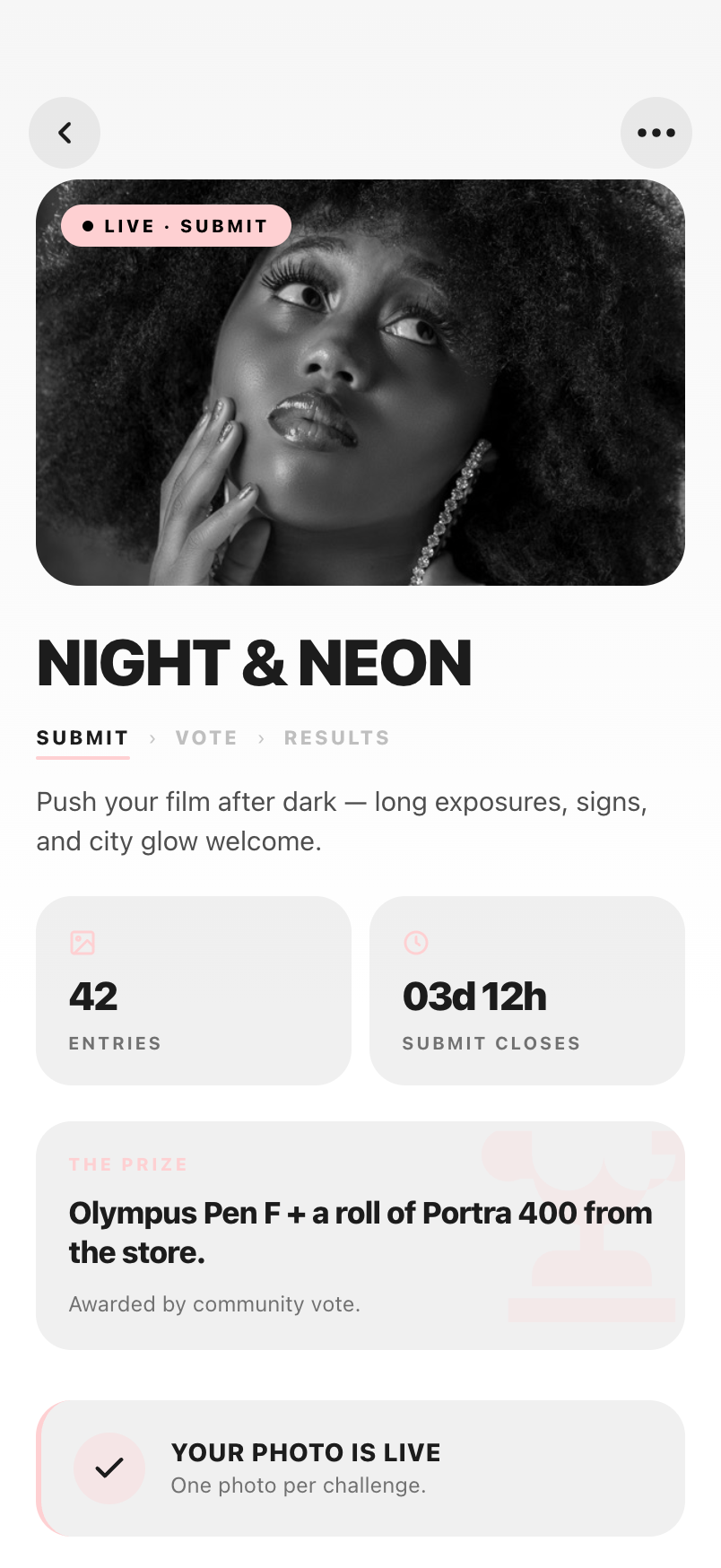 Night & neon challenge screen